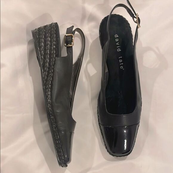 DAVID TATE BLACK LEATHER SLINGBACK ESPADRILLES. NEW - Picture 1 of 7